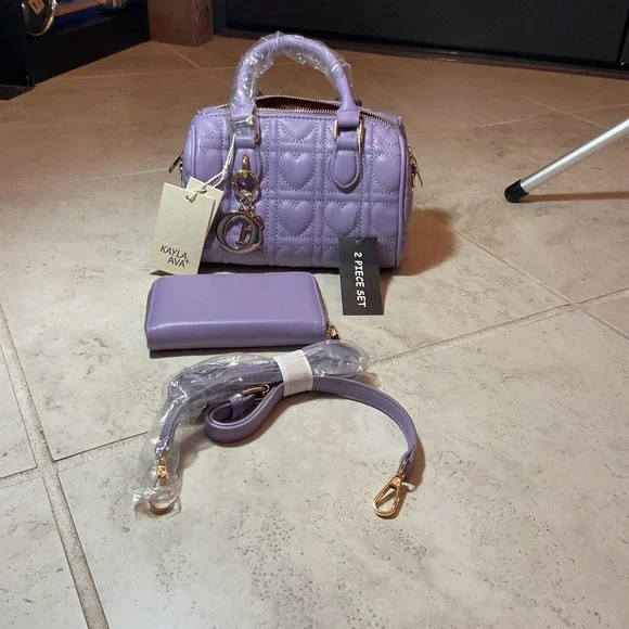 Kayla + Ava lavender quilted vegan leather Crossbody bag and wallet set. NWT - Picture 2 of 6